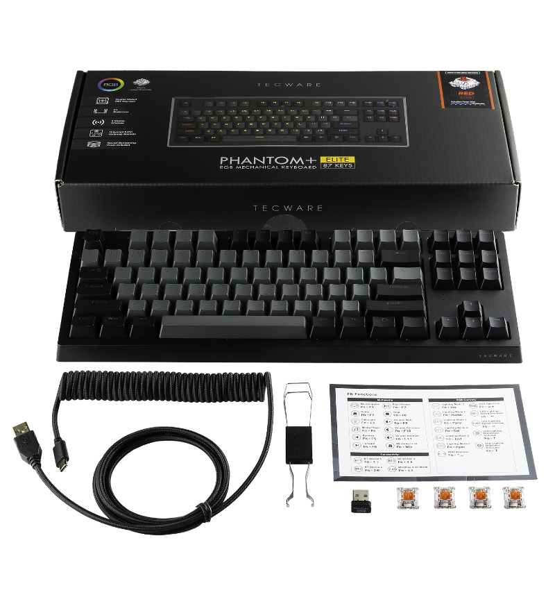 Tecware Phantom+ Elite TKL Bluetooth 5.0 RGB US ANSI Mechanical Keyboard - Black - Wraith Red Switches