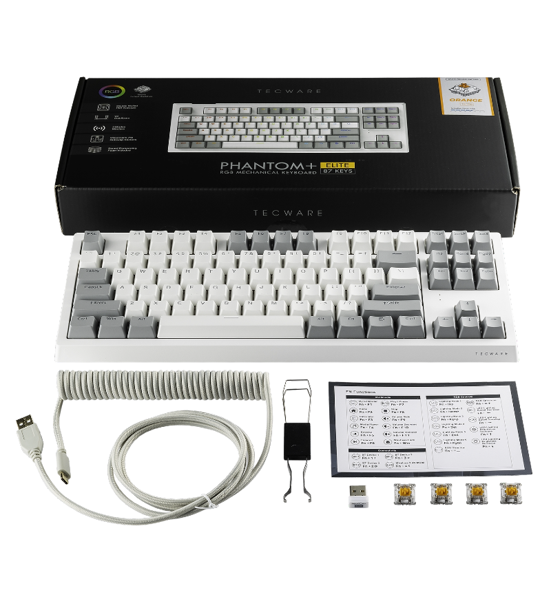 Tecware Phantom+ Elite TKL Bluetooth 5.0 RGB US ANSI Mechanical Keyboard - White - Wraith Brown Switches
