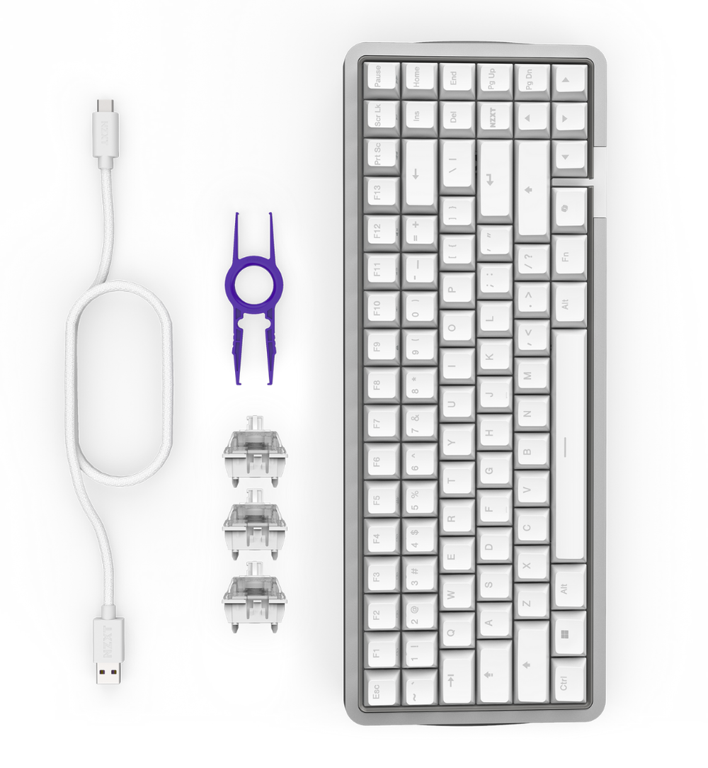 NZXT Function Elite Mini TKL RGB Optical Gaming Keyboard - White