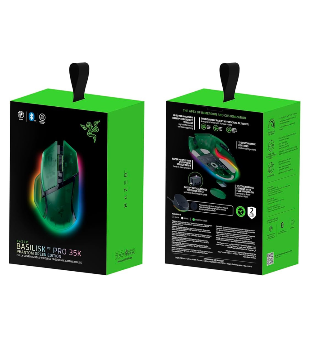 Razer Basilisk V3 Pro 35K 112g Wireless Gaming Mouse - Phantom Green