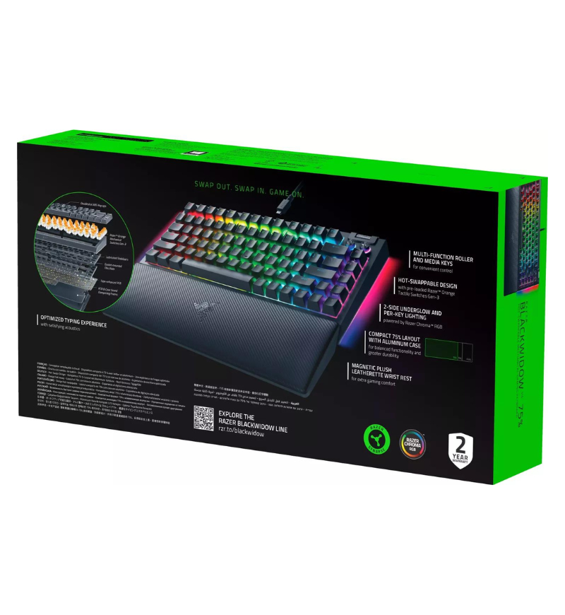 Razer Blackwidow V4 75% RGB Mechanical US ANSI Keyboard - Razer Orange Switches