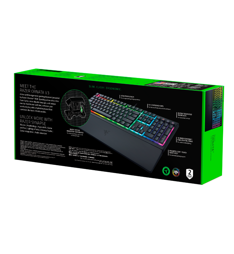 Razer Ornata V3 Gaming Keyboard UK - Low Profile Mecha Membrane Switches