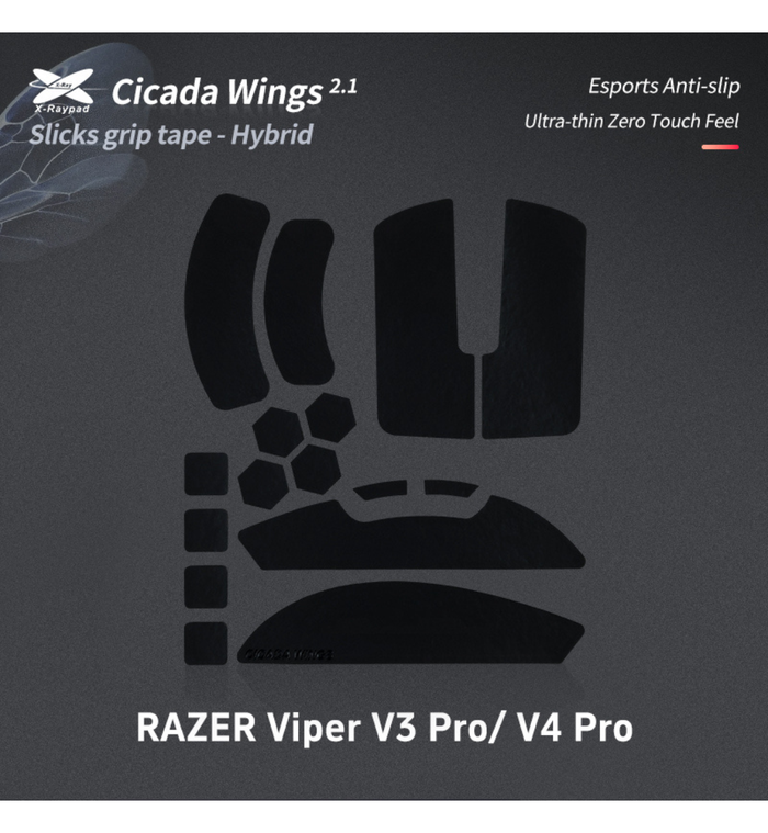X-Raypad Black Cicada Wings V2 Slicks Grip - Razer Viper V3 Pro / Viper V4 Pro