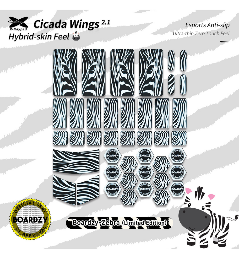 X-Raypad Boardzy-Zebra Cicada Wings V2 Slicks Mouse Grip - Universal Pre-cut