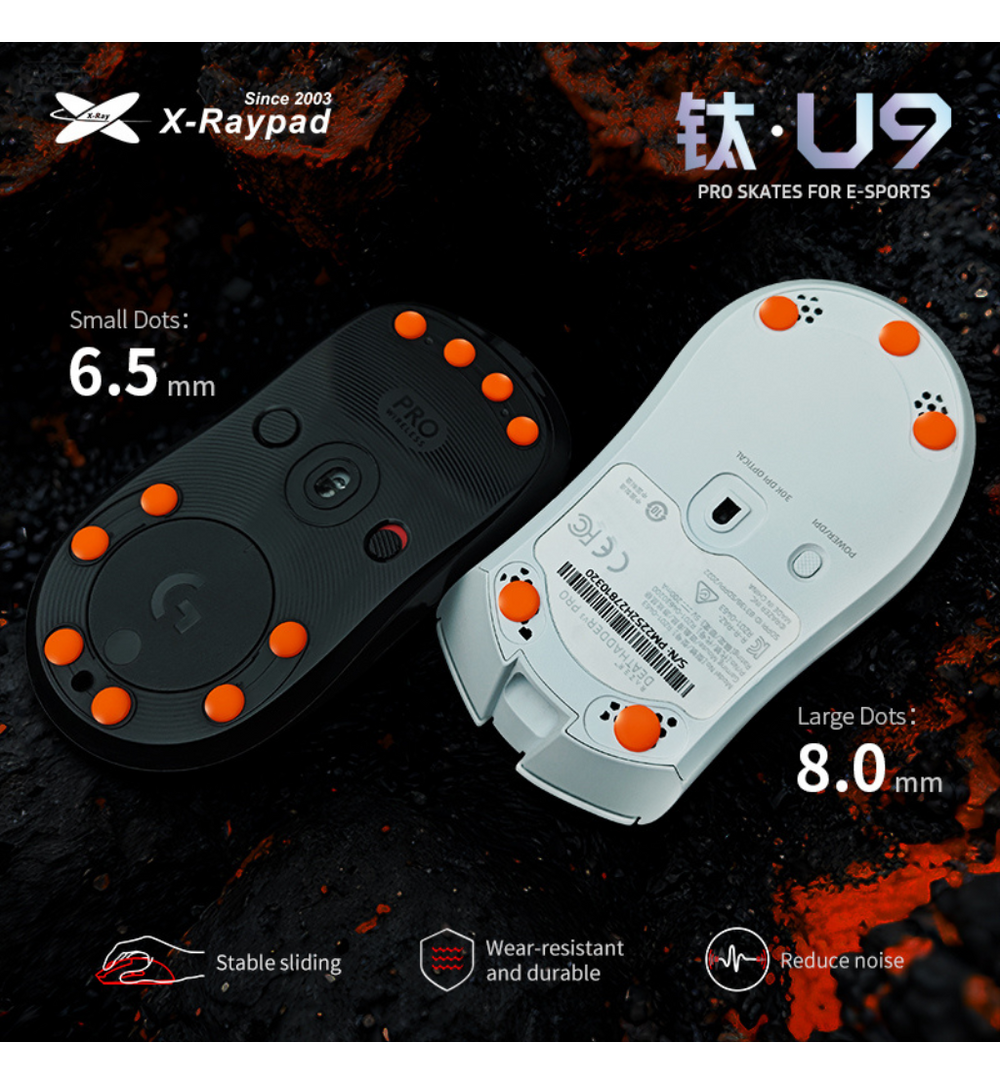 X-Raypad Titanium U9 Ultra Mouse Feet (Skates) - Universal Dots 8mm (Set of 2)