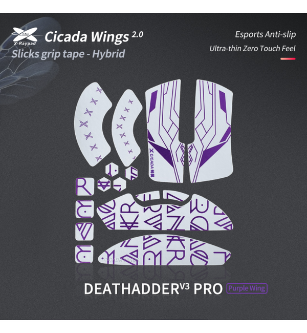 X-Raypad White Purple Cicada Wings V2 Slicks Grip - Razer DeathAdder V3 Pro