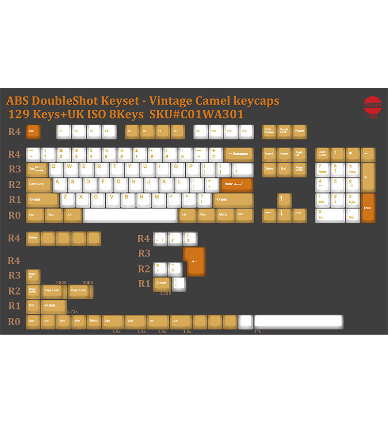 Tai-Hao ABS Double Shot Vintage Camel 137 Keycaps - UK & US