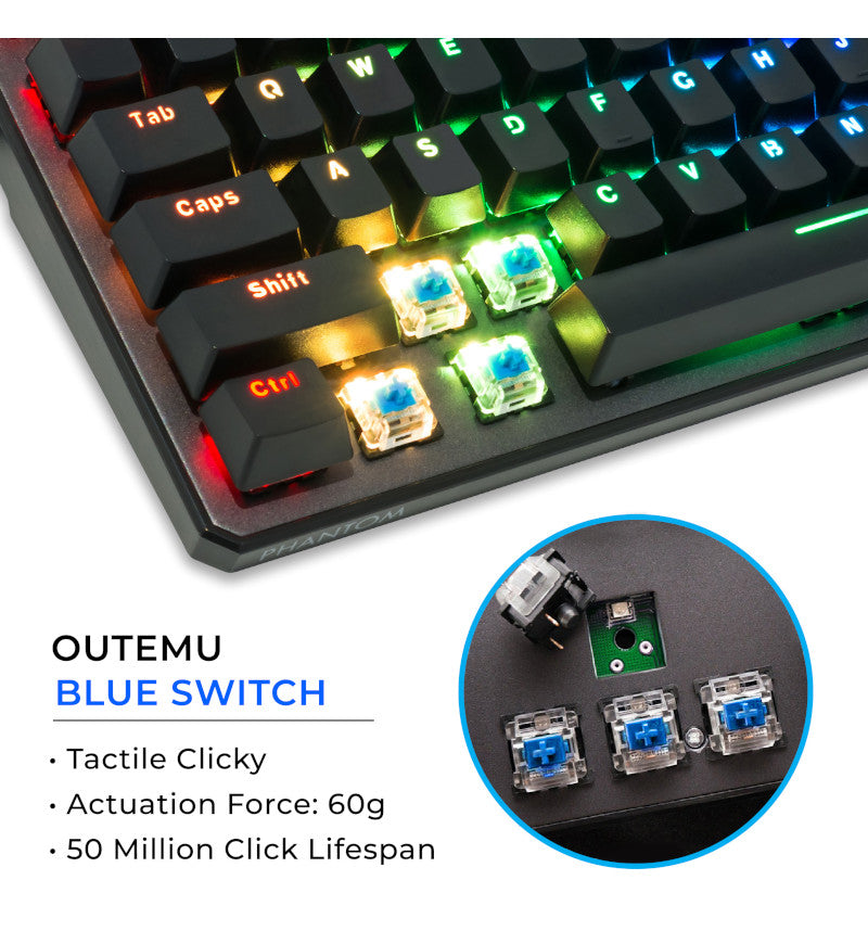 Tecware Phantom 88 TKL RGB Mechanical Keyboard - Outemu Blue Switches