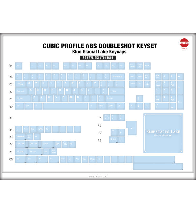 Tai-Hao ABS Double Shot Glacial Lake 150 Keycaps - UK & US