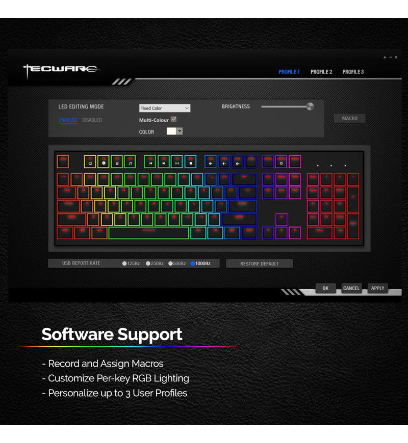 Tecware Phantom 88 TKL RGB Mechanical Keyboard - Outemu Brown Switches