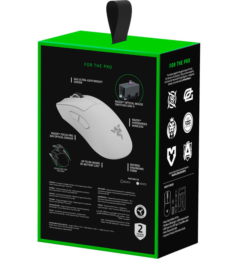 Razer DeathAdder V3 Pro 63g Wireless Gaming Mouse - White