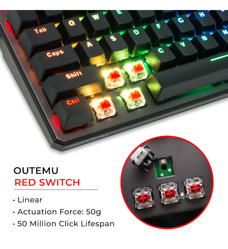 Tecware Phantom 88 TKL RGB Mechanical Keyboard - Outemu Red Switches